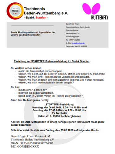 Einladung zum StarTTer-Lehrgang